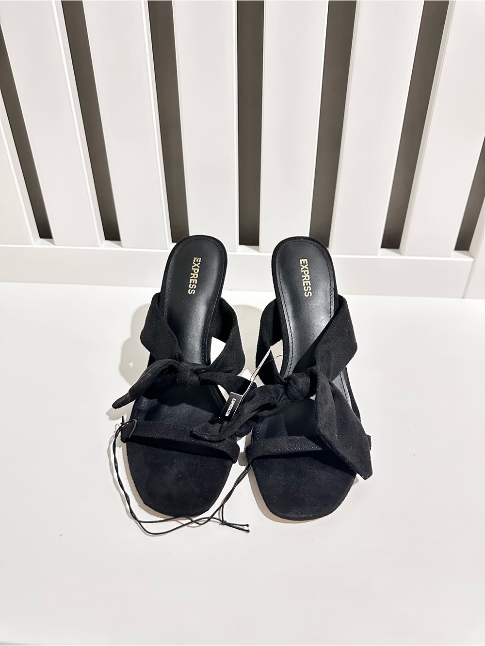 Express Black Knot-Front Slide Heels